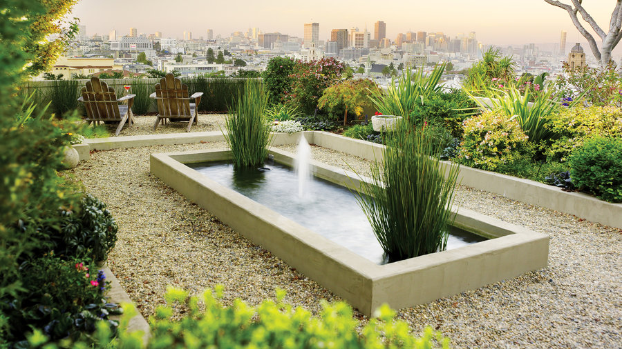 landscaping-ideas-gravel-modern-fountain